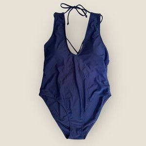 Cupshe Broken Ocean Halter Navy Blue One Piece Swimsuit (XL)